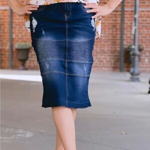 Dark wash distressed Denim skirt